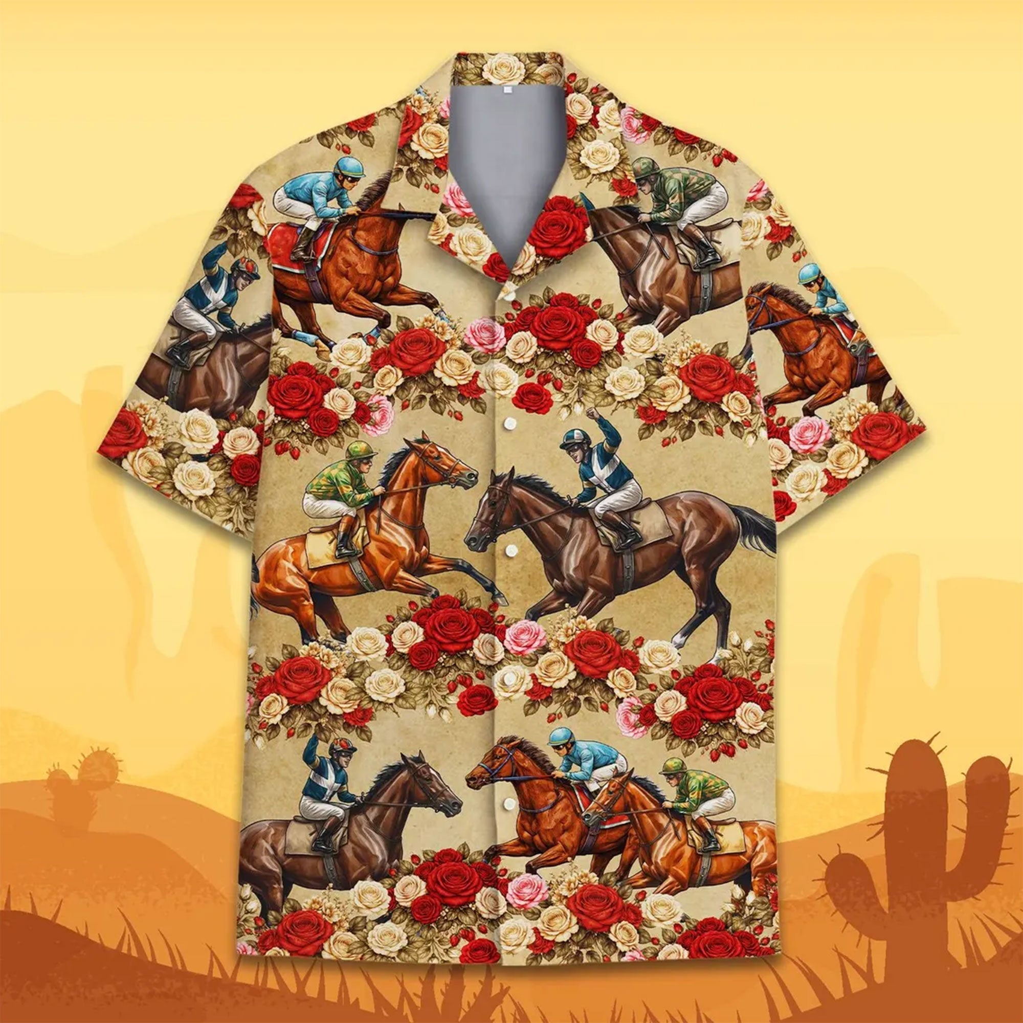 Tropical Floral Horse Racing Hawaiian Shirt, Funny Horse Lover Aloha Shirt for Men & Women