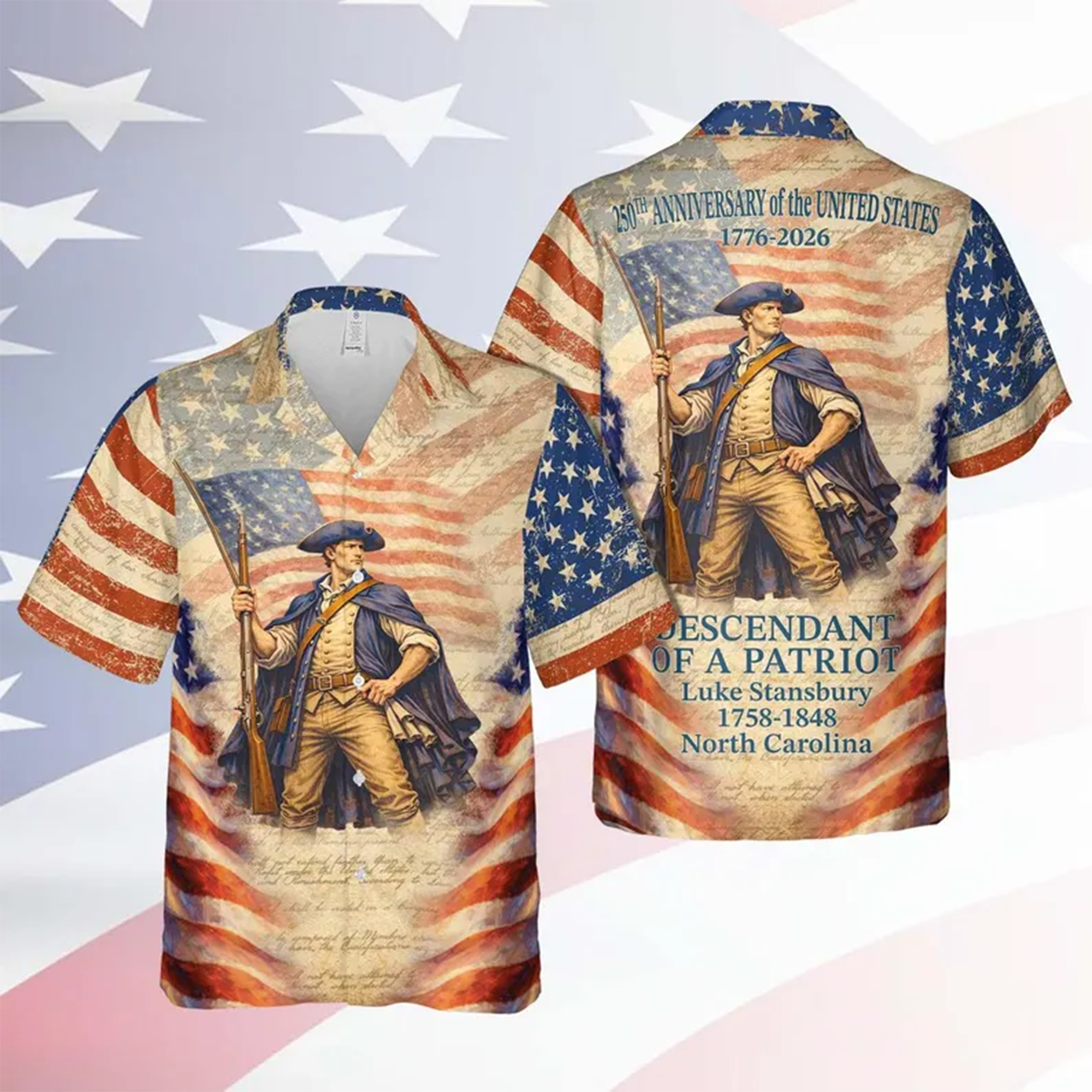 atriot Descendant Aloha Shirt, 1776 USA 250 Years Independence Hawaiian Shirt