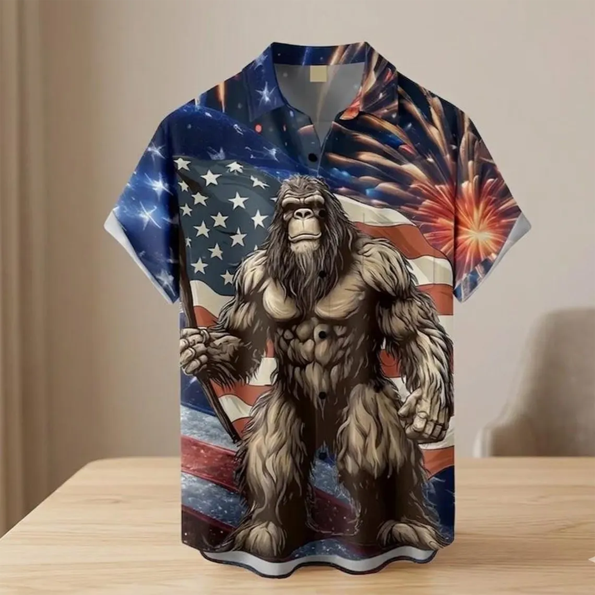 USA 250th Anniversary Bigfoot Shirt – American Flag 4th of July Aloha Shirt