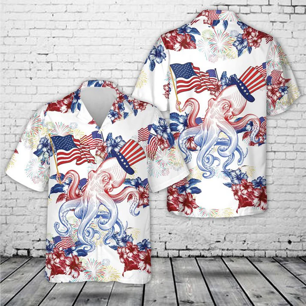 Red White Blue Octopus Hawaiian Shirt – 4th of July Patriotic Aloha Shirt