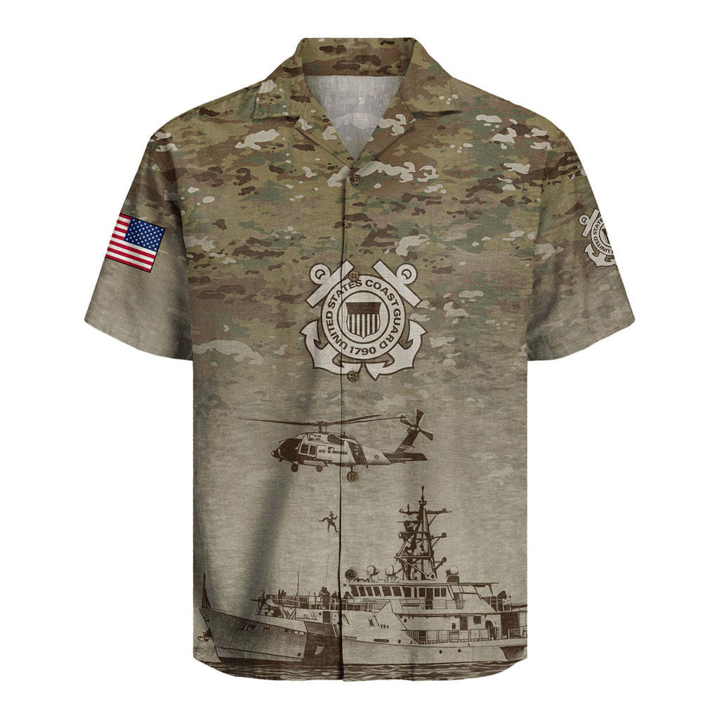 US Coast Guard Hawaiian Shirt, Patriotic Military Aloha Beach Shirt