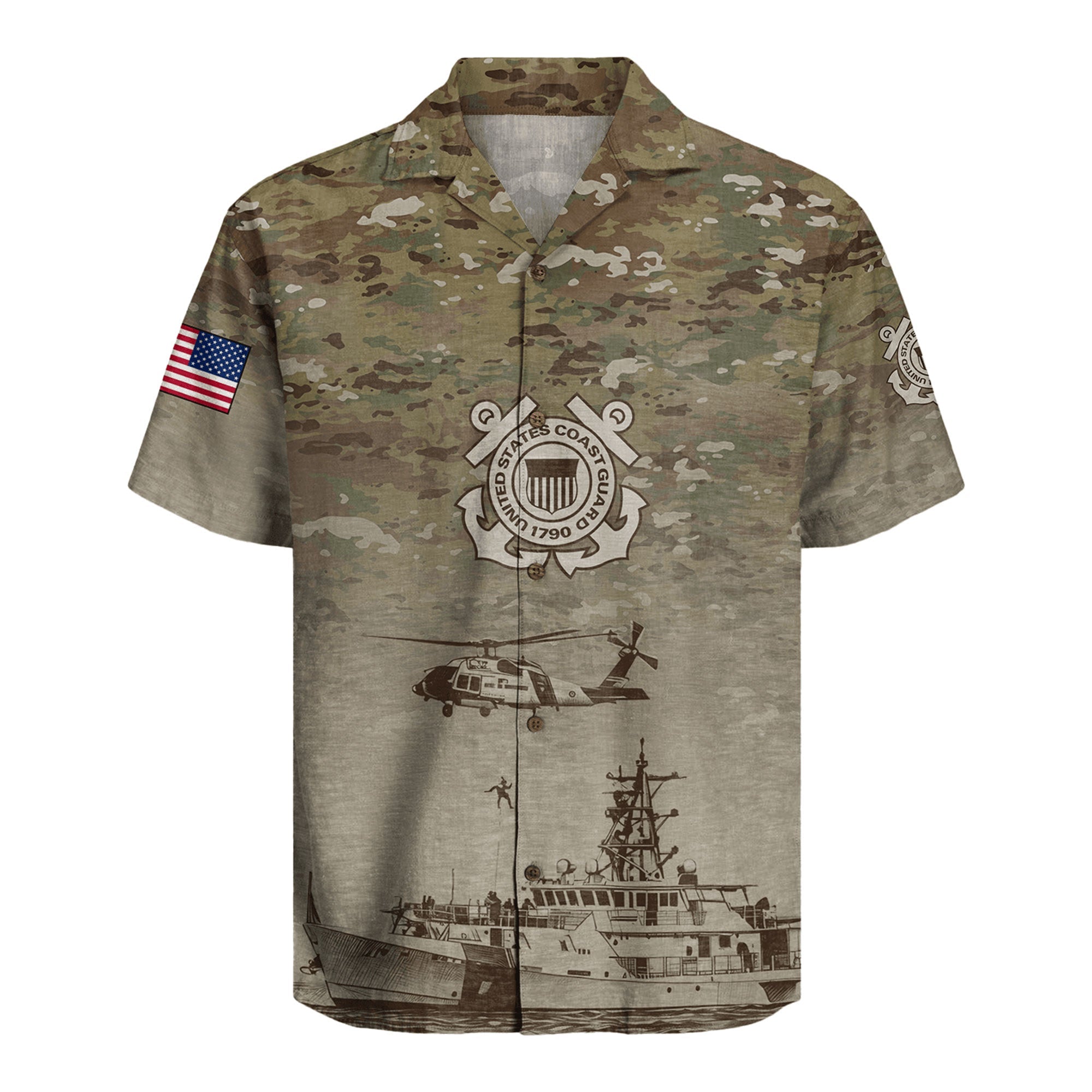 US Coast Guard Hawaiian Shirt, Patriotic Military Aloha Beach Shirt