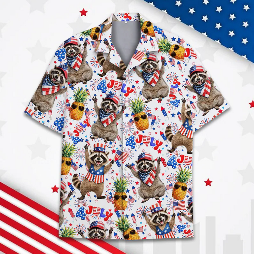 Raccoon Pineapple Hawaiian Shirt – Patriotic USA 4th of July Aloha Shirt