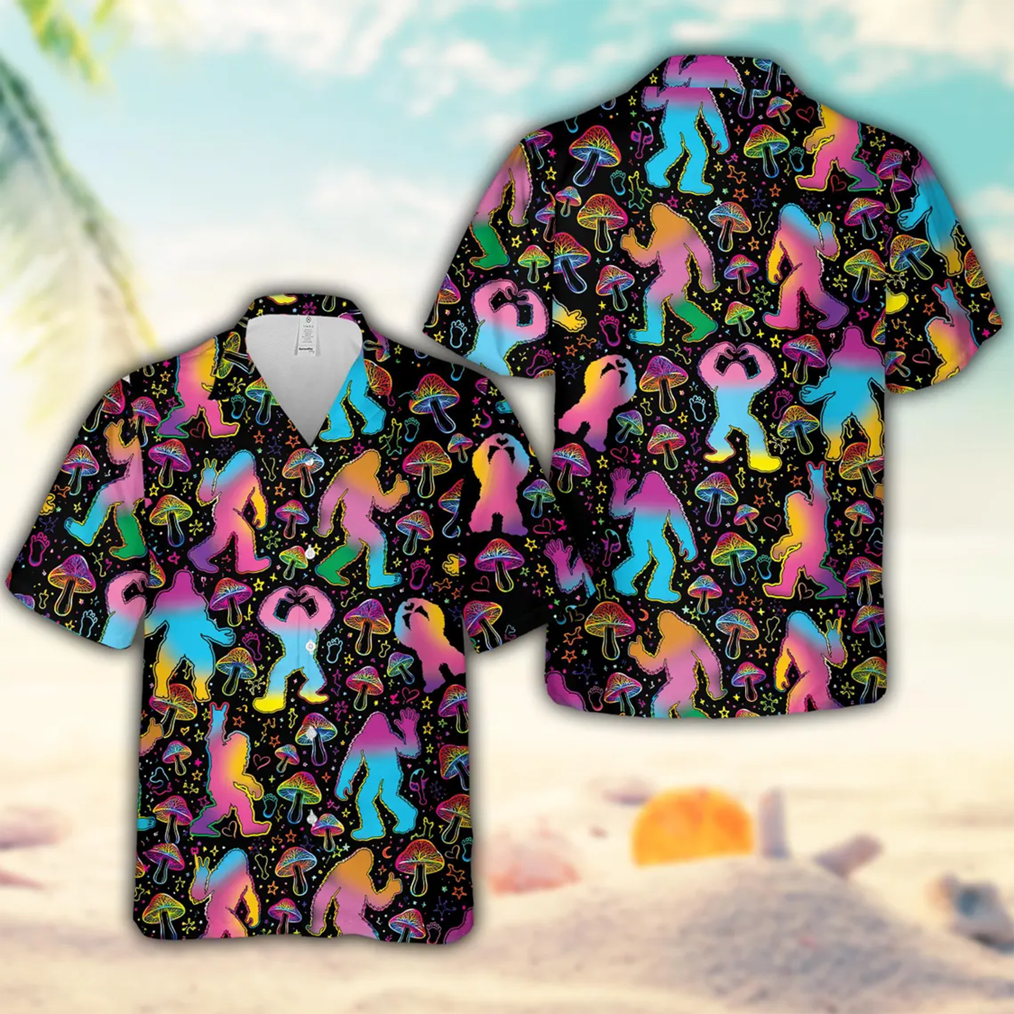 Trippy Mushroom Hawaiian Shirt, Bigfoot Psychedelic Festival Aloha Shirt