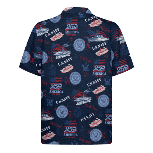 America 250 Hawaiian Shirt, US Navy Patriotic 1776–2026 Aloha Shirt