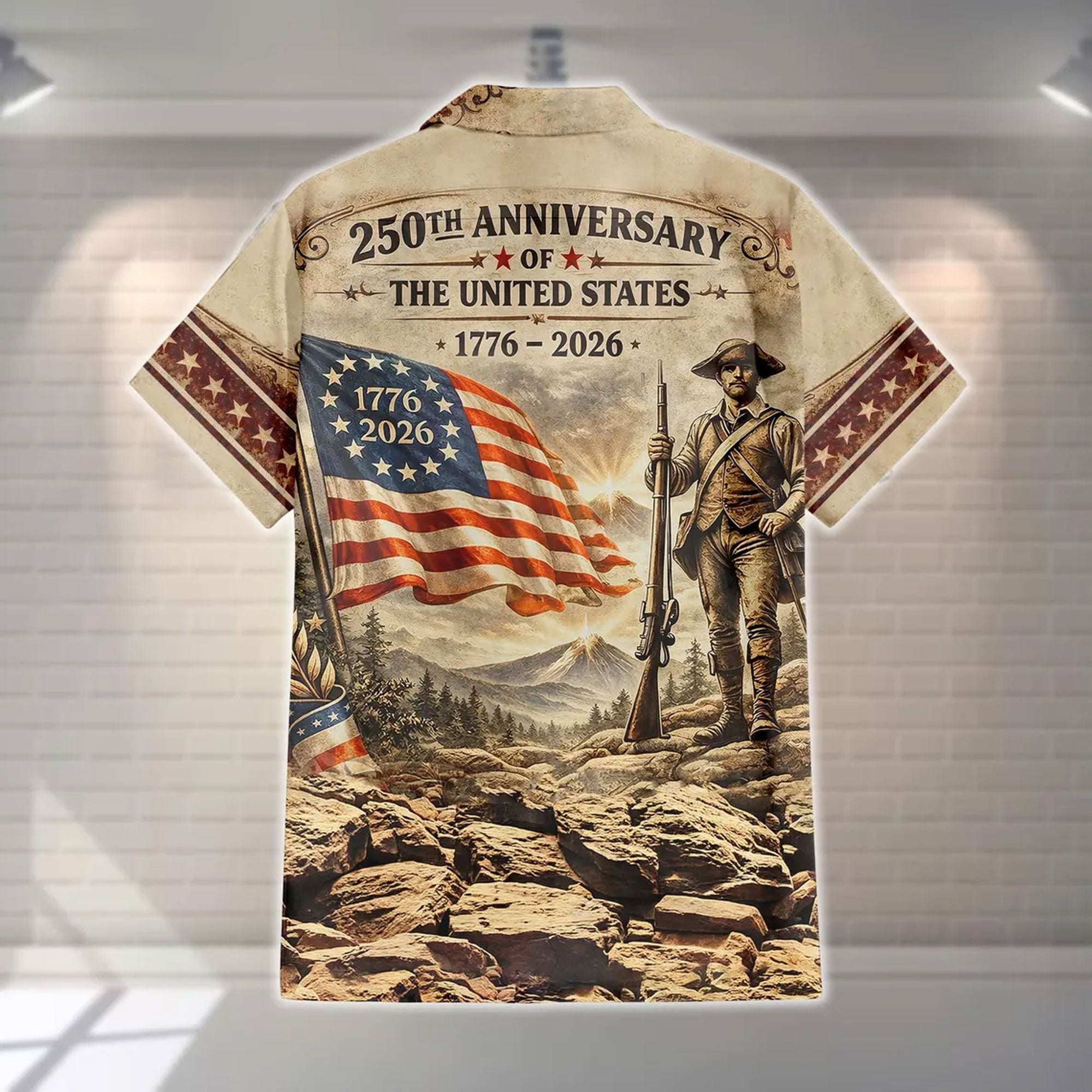 Personalized 250th Anniversary USA Hawaiian Shirt, Custom Patriotic Aloha Shirt