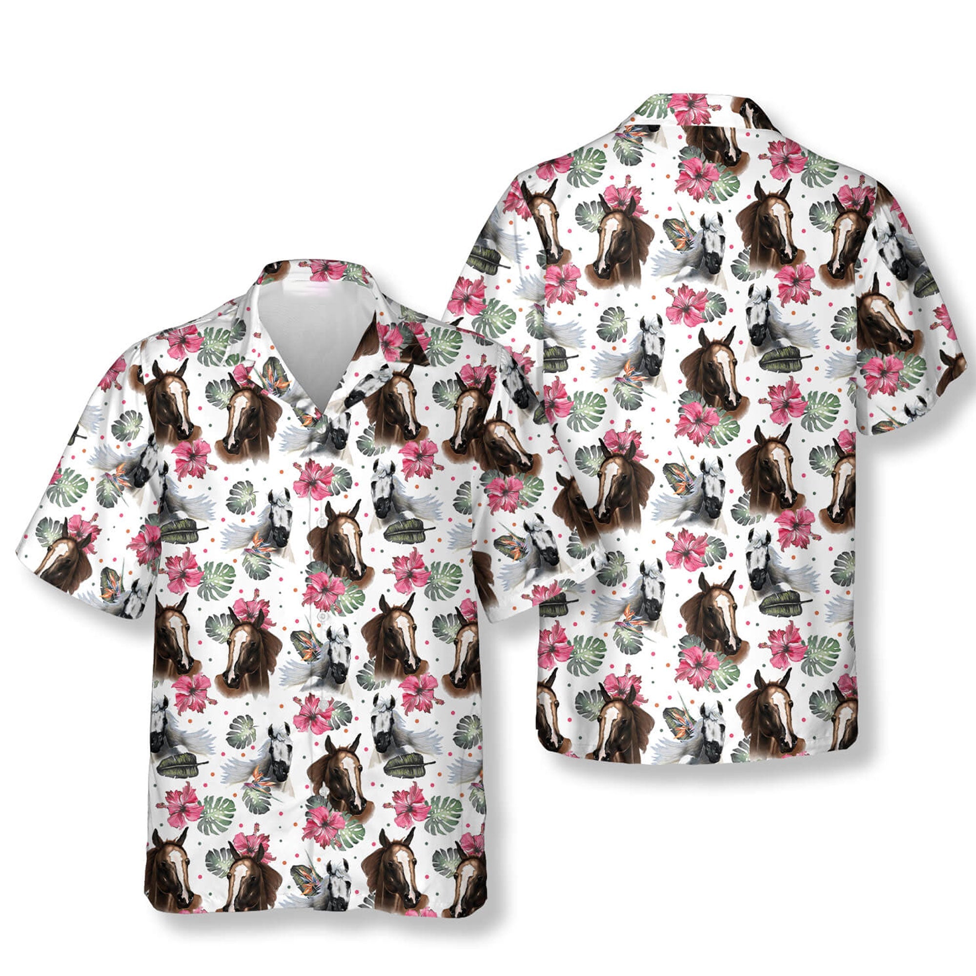 Horse Heads Floral Hawaiian Shirt, Horse Lover Aloha Shirt for Men
