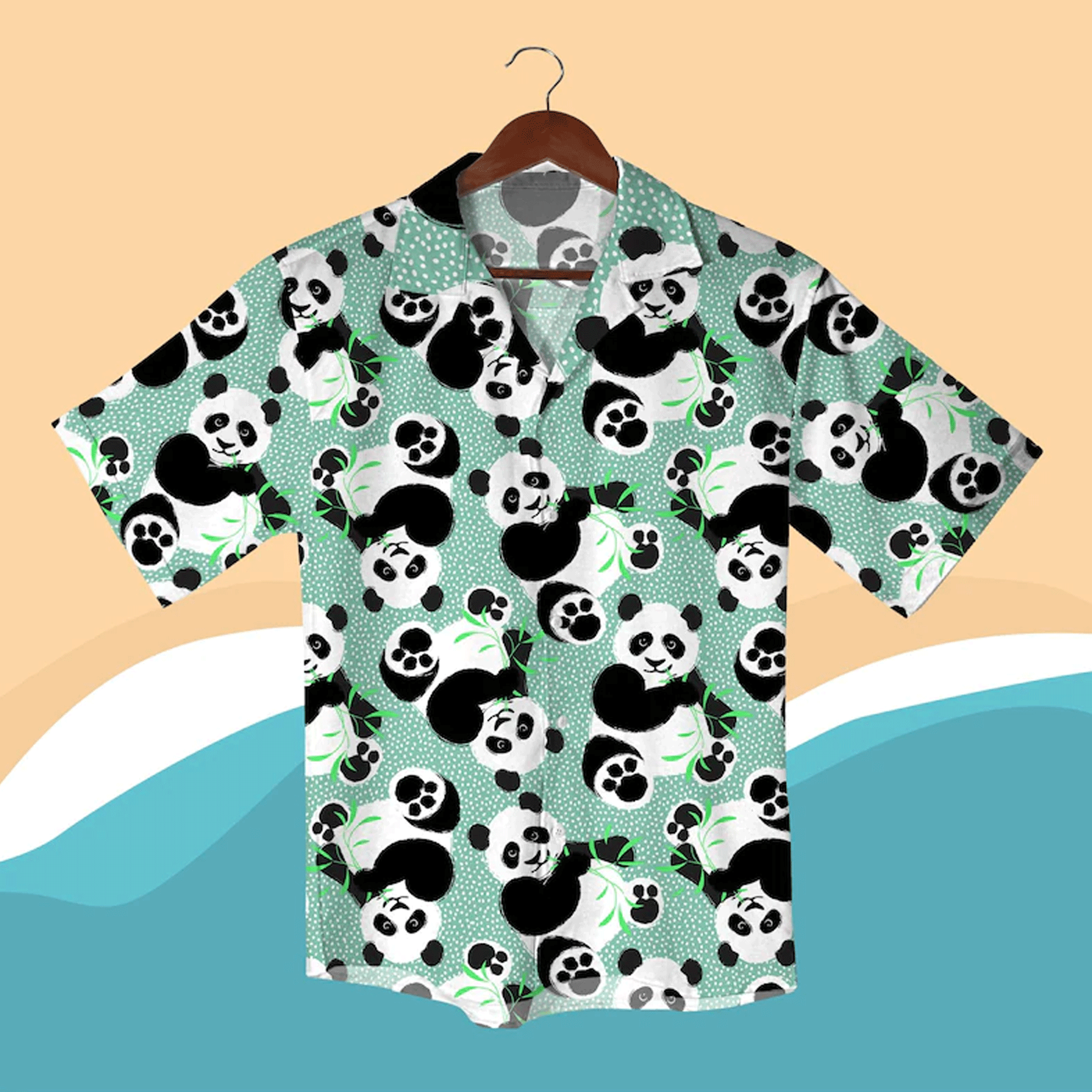 Kawaii Panda Hawaiian Shirt  Cute Animal Aloha Button Down Summer Beach Matching Set