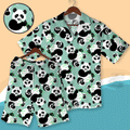 Kawaii Panda Hawaiian Shirt  Cute Animal Aloha Button Down Summer Beach Matching Set