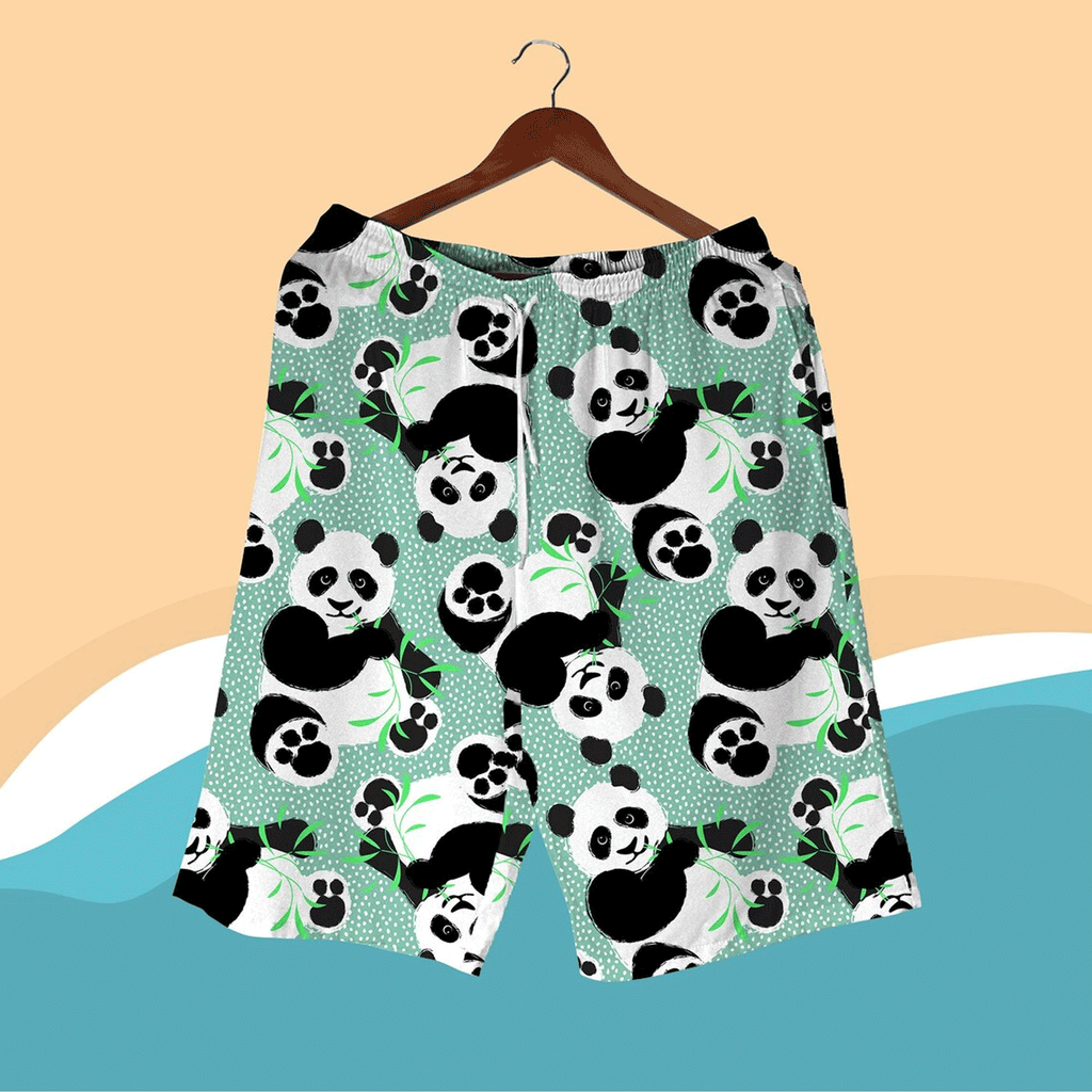 Kawaii Panda Hawaiian Shirt  Cute Animal Aloha Button Down Summer Beach Matching Set