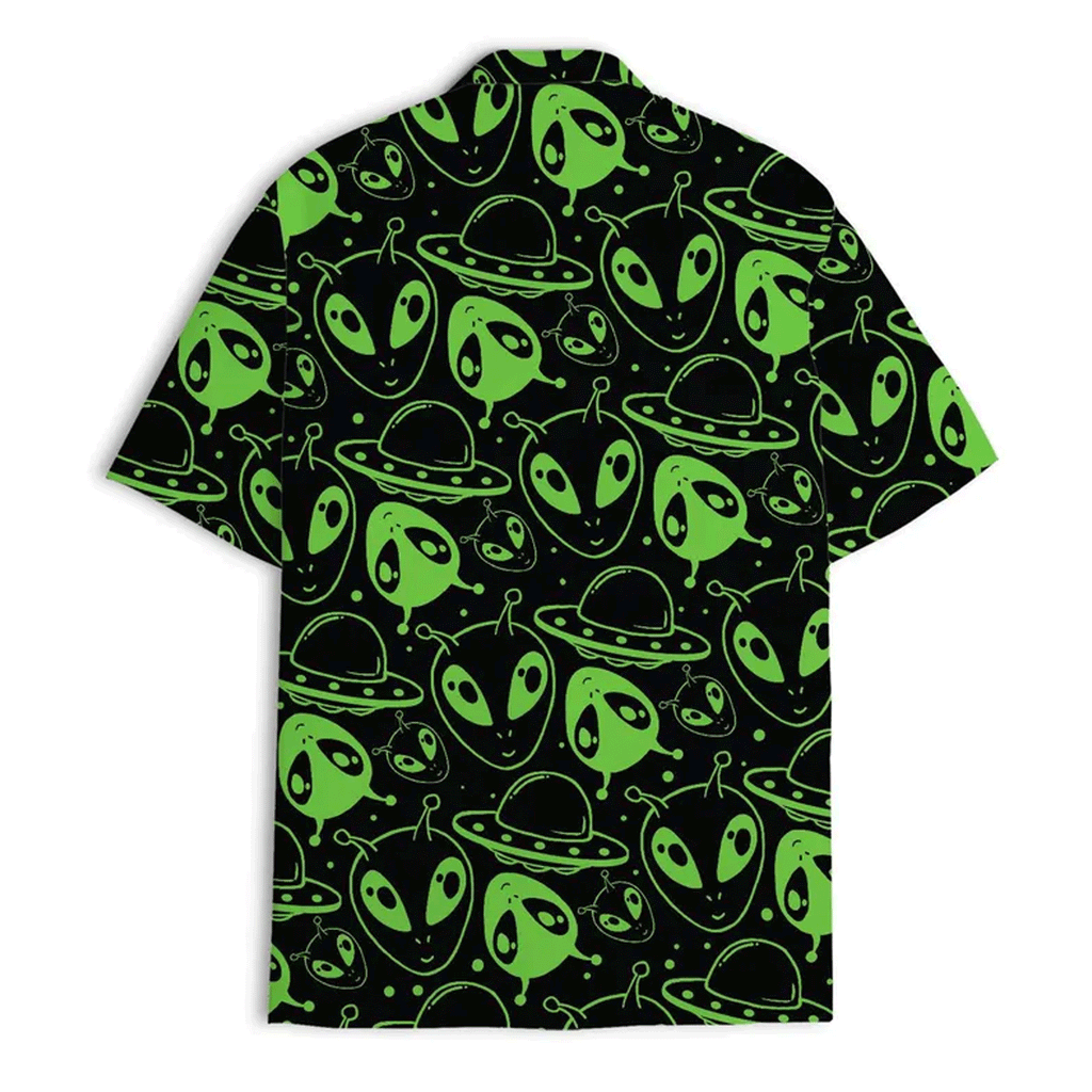 Vintage 80s Alien UFO Hawaiian Shirt  Retro Space Aloha Button Down Tropical Beach Shirt for Men