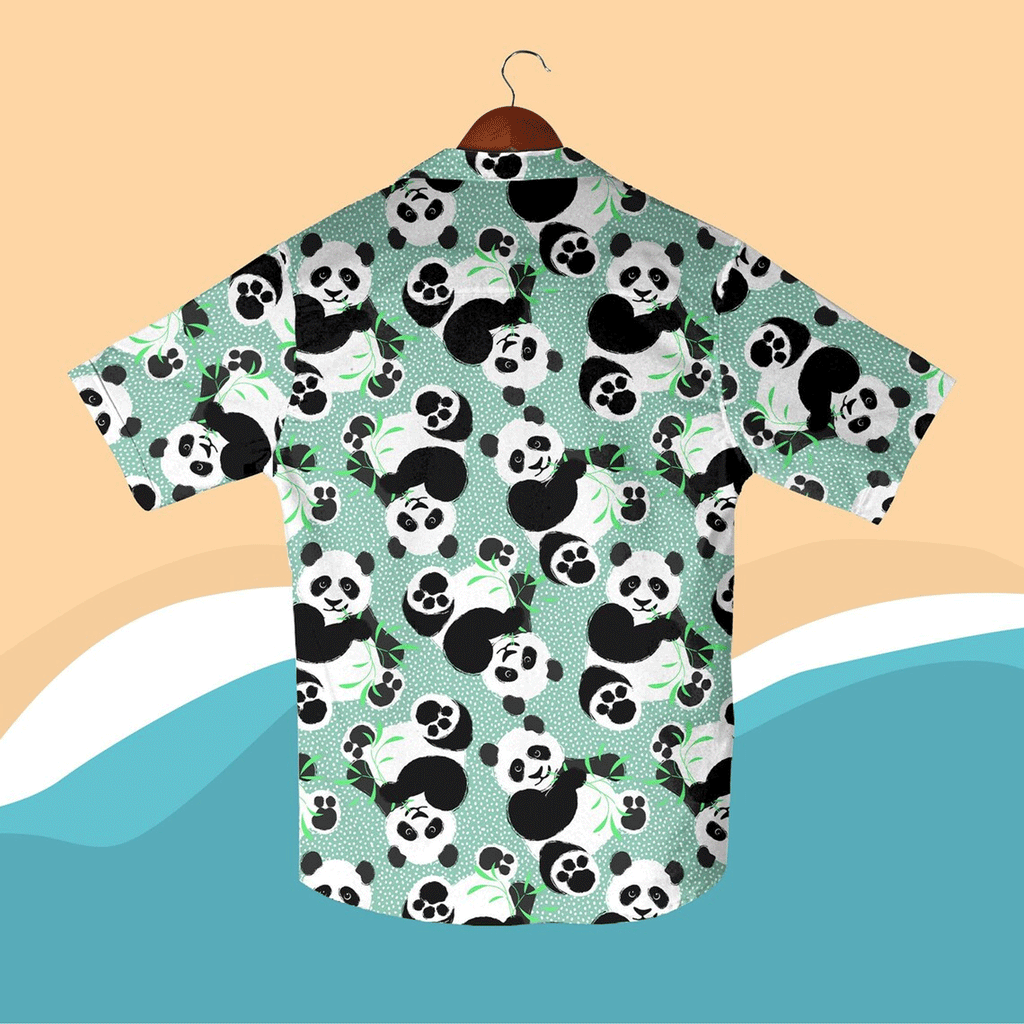 Kawaii Panda Hawaiian Shirt  Cute Animal Aloha Button Down Summer Beach Matching Set