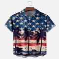 American Flag Palm Tree Hawaiian Shirt  Moisture Wicking Aloha Button Down Patriotic Beach Shirt