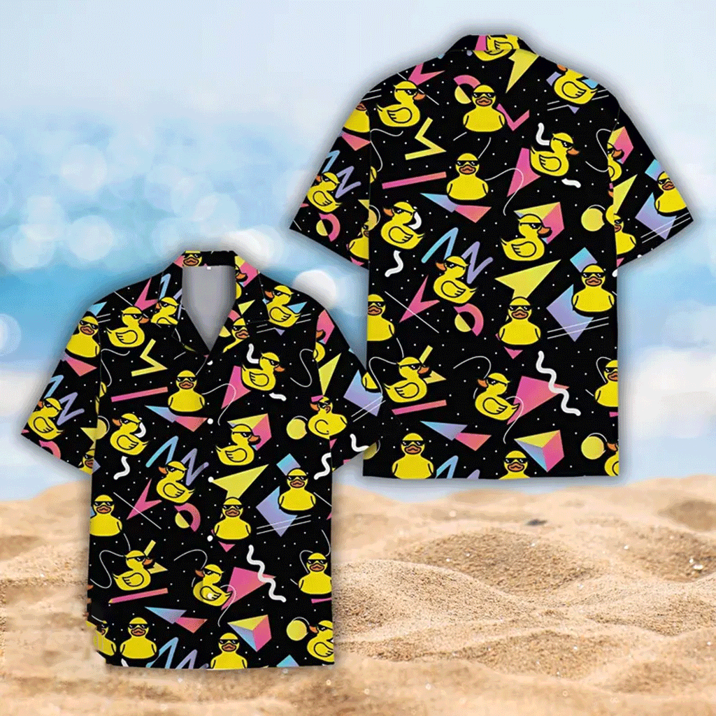 Funny Retro Duck Hawaiian Shirt Aloha Button Down Summer Beach Outfit That Gets Compliments