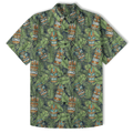 Surfing Tiki Mask Hawaiian Shirt  Aloha Flamingo Pattern Shirt Tropical Beach Button Down for Men