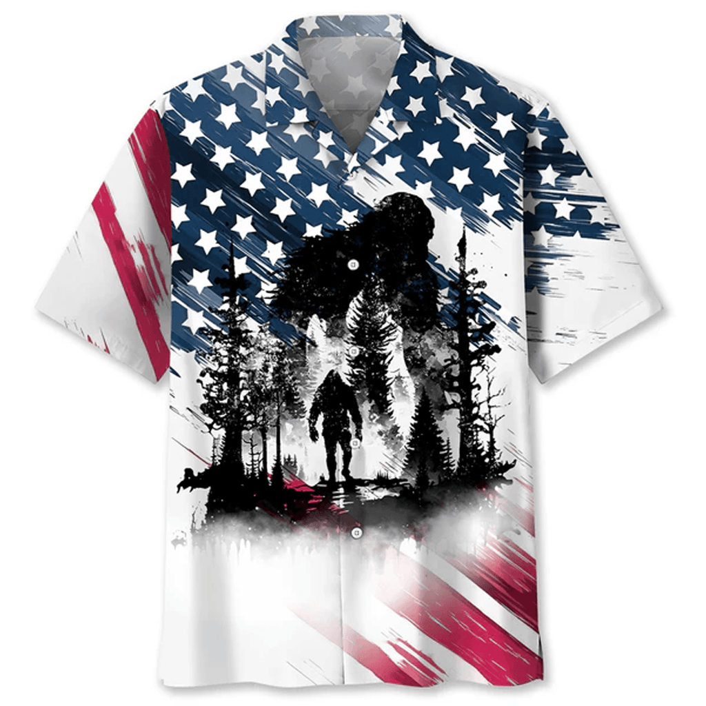 Bigfoot Hawaiian Shirt –Surfing Sasquatch Aloha Shirt Summer Beach Short Sleeve Button Down for Men