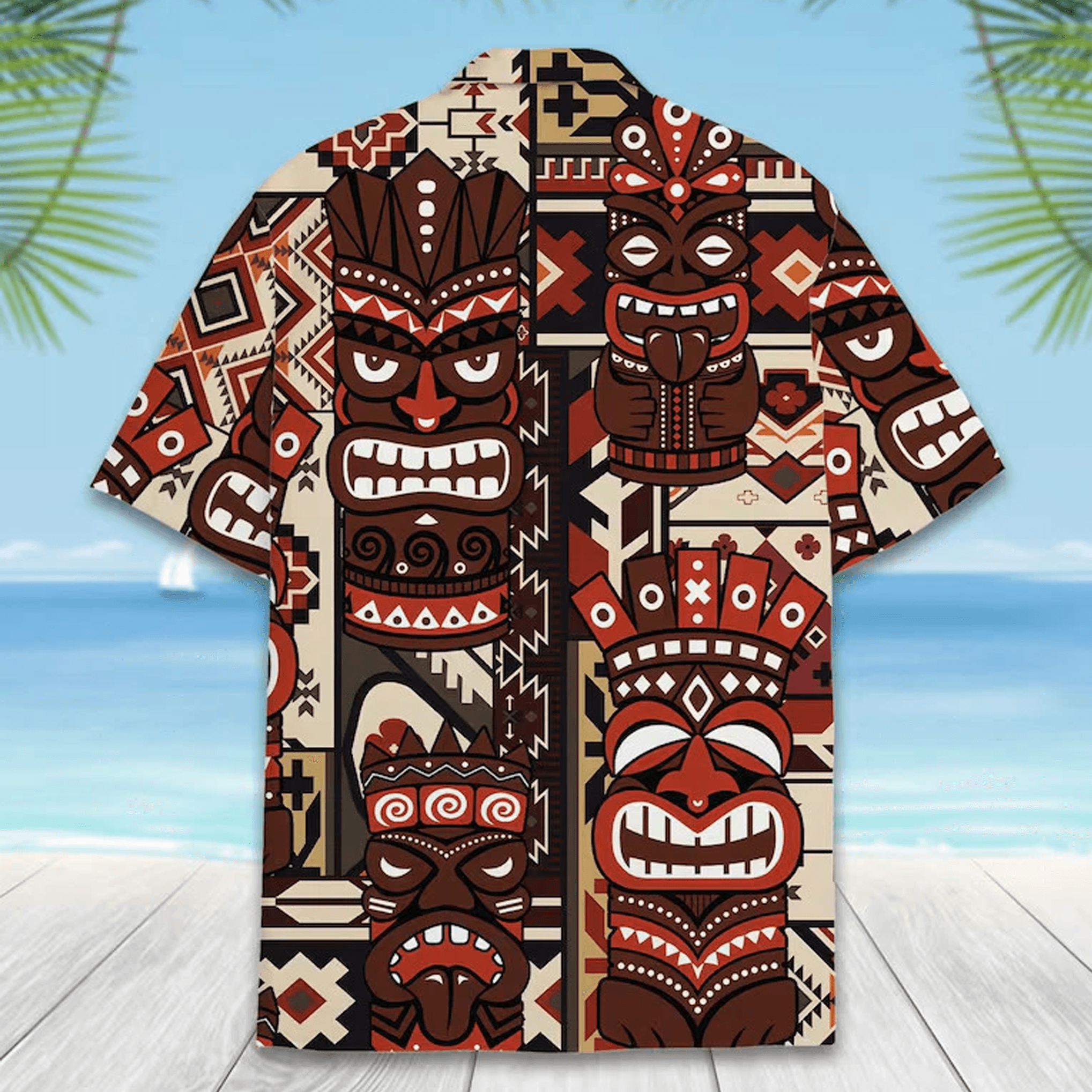 Tiki Tribal Hawaiian Shirt  Aloha Beach Summer Shirt for Men Women Tropical Button Down