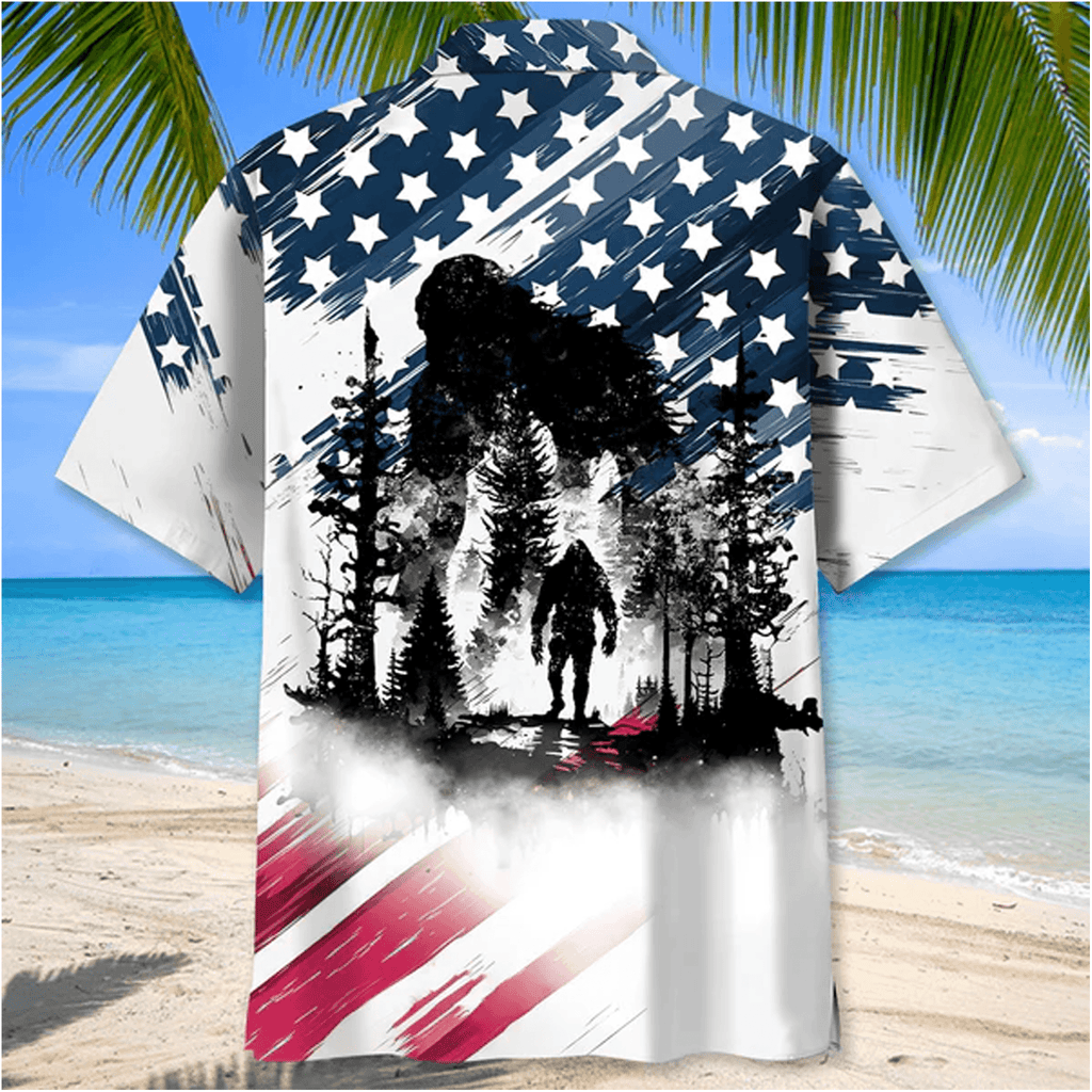Bigfoot Hawaiian Shirt –Surfing Sasquatch Aloha Shirt Summer Beach Short Sleeve Button Down for Men