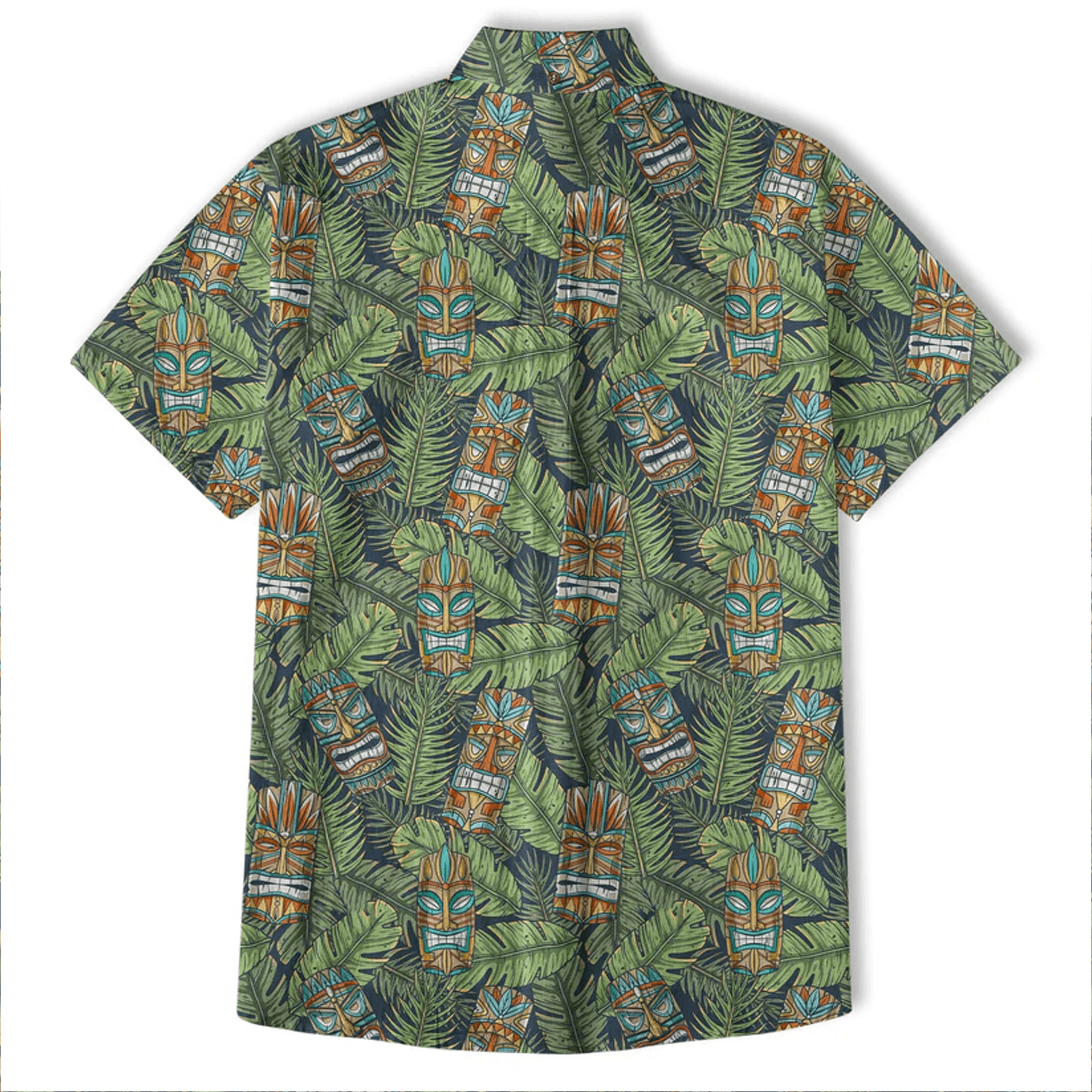 Surfing Tiki Mask Hawaiian Shirt  Aloha Flamingo Pattern Shirt Tropical Beach Button Down for Men