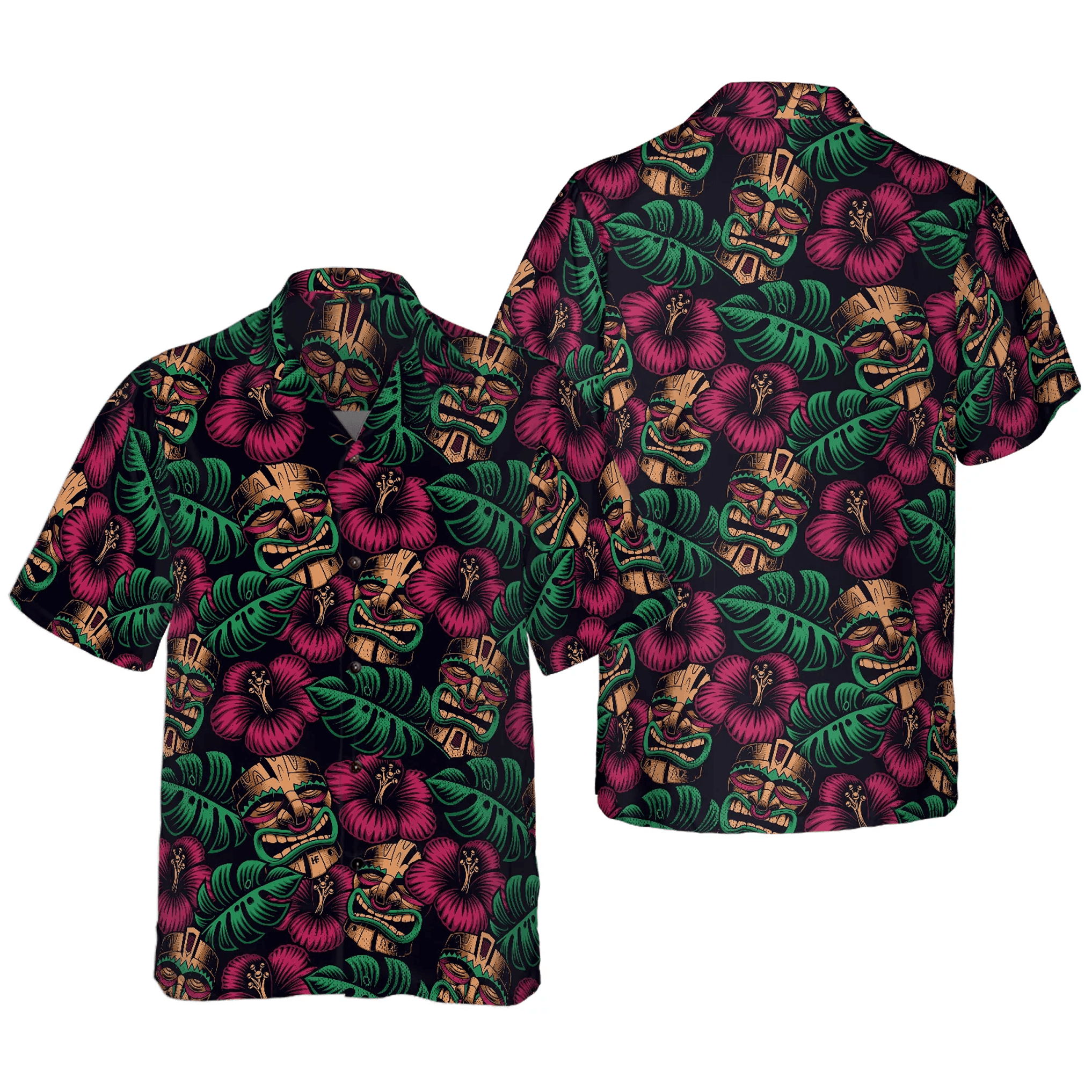 Retro Tiki Mask Hawaiian Shirt  Seamless Pattern Aloha Shirt Funny Tiki Shirt for Men Women