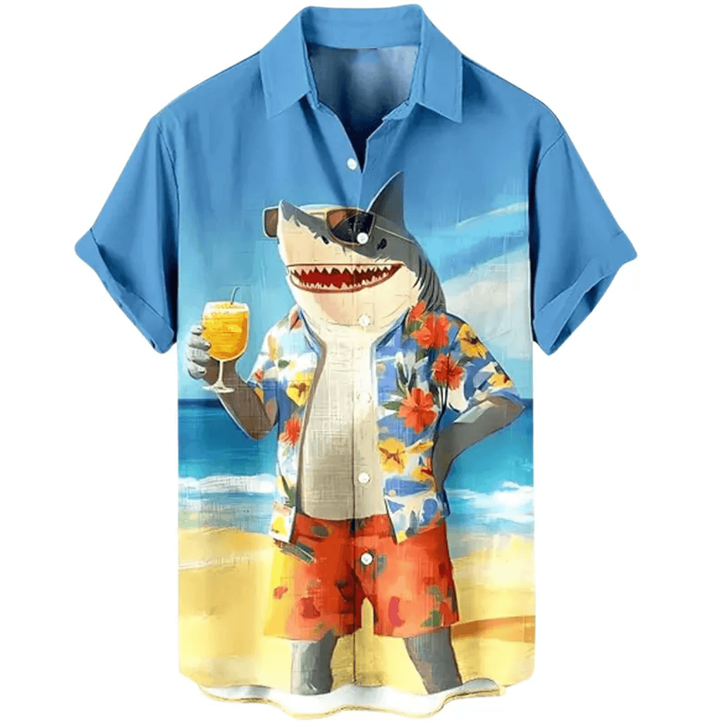 Shark Hawaiian Shirt  Funny Beach Button Up Tropical Shark Aloha Shirt for Ocean Lovers