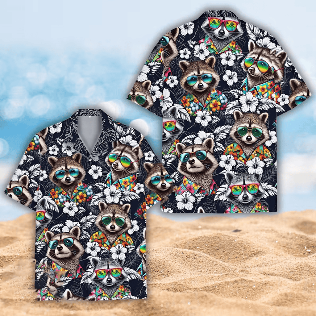 Tropical Raccoon Hawaiian Shirt  Aloha Beach Button Down for Men Women Youth