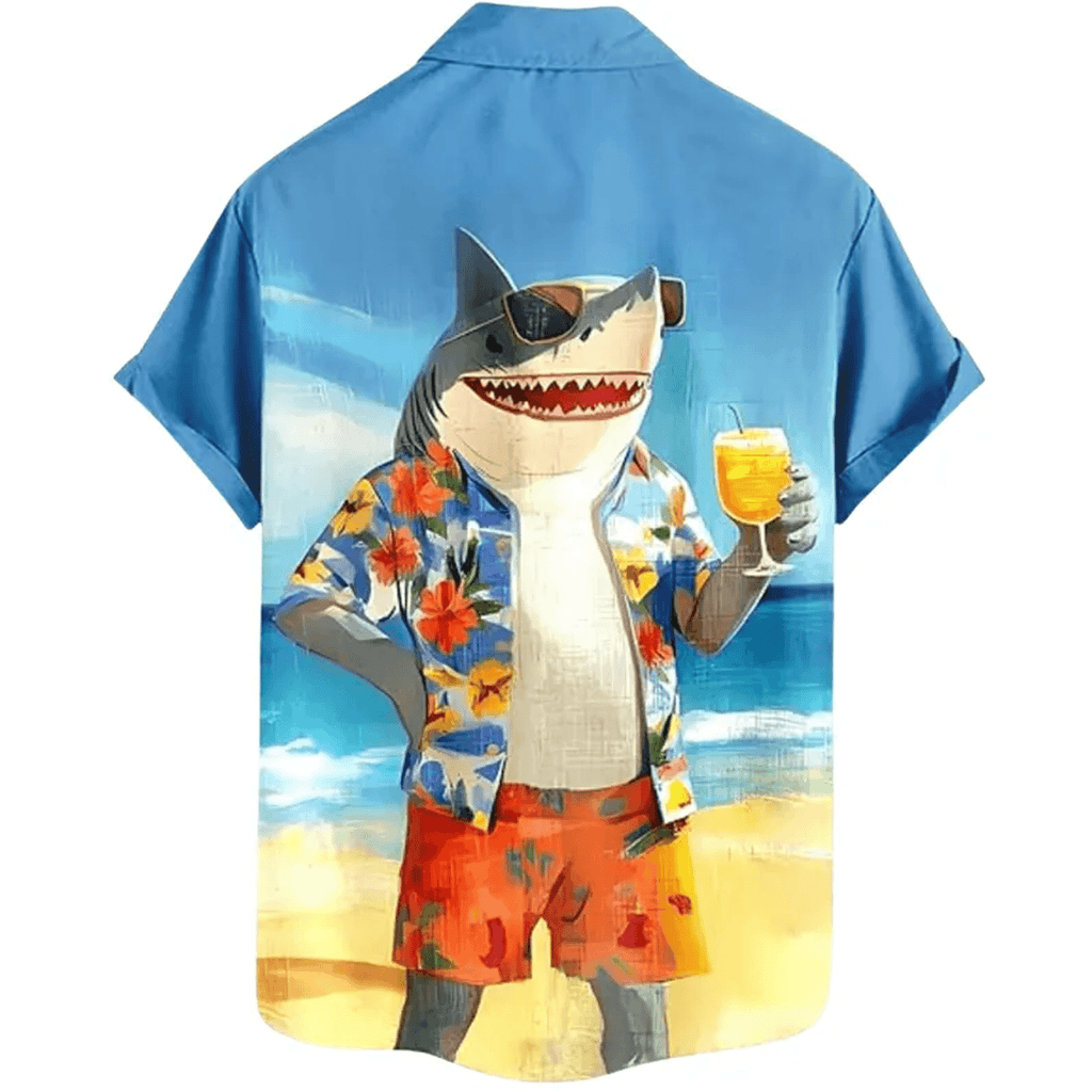 Shark Hawaiian Shirt  Funny Beach Button Up Tropical Shark Aloha Shirt for Ocean Lovers