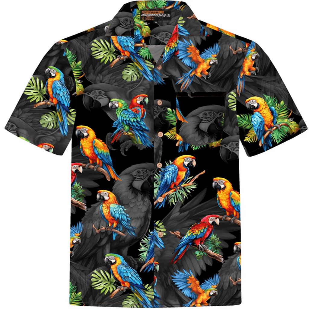 Colorful Parrot Hawaiian Shirt for Men Tropical Aloha Button Down Summer Beach Vacation Outfi
