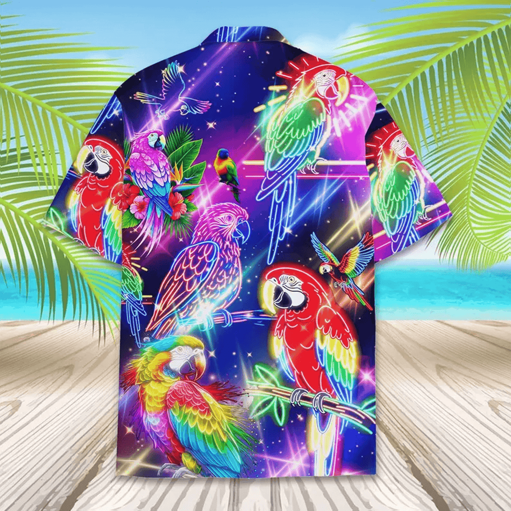 Neon Parrot Hawaiian Shirt  Psychedelic Tropical Bird Aloha Button Down Festival Rave Outfit That Stands Out