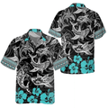 Polynesian Shark Hawaiian Shirt  Tribal Ocean Aloha Button Up Bold Beach Party Shirt for Adults