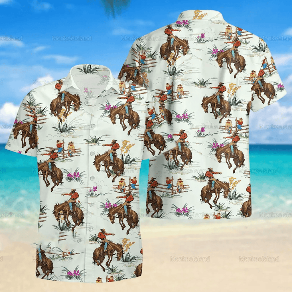 Cowboy Hawaiian Shirt  Western Aloha Button Down 90s Summer Outfit for Men That Stands Out