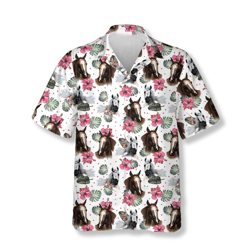 Horse Heads Floral Hawaiian Shirt, Horse Lover Aloha Shirt for Men