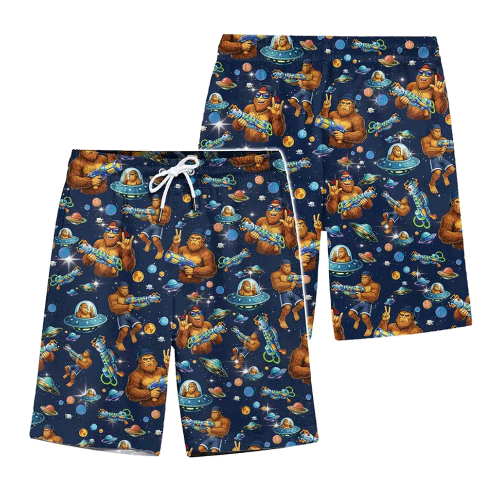 Funny Retro Bigfoot Galaxy Hawaiian Shirt  UFO Aloha Button Down Summer Beach Outfit That Stands Out
