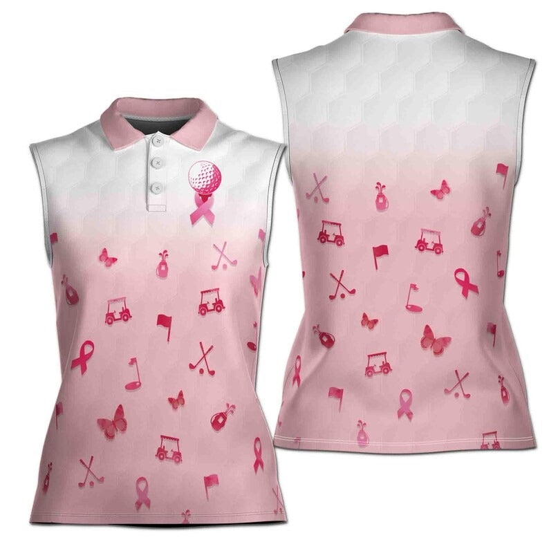 Golf Against Cancel Pink Women's Polo Shirt – Funny Pink Golf Shirt for Women, Cute Golf Outfit, Breast Cancer Awareness Golf Top