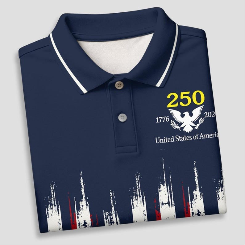USA 250th Anniversary Polo Shirt 1776–2026, America 250 Patriotic Golf Polo, Red White Blue Flag Shirt for Men