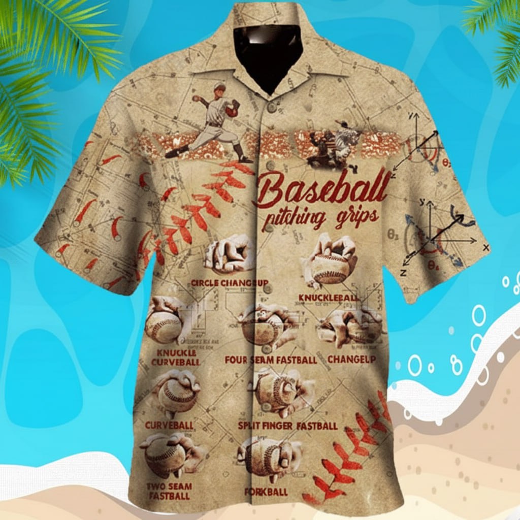 Baseball Pitching Grips Hawaiian Shirt, Pitcher Guide Aloha Shirt, Baseball Seam Grip Pattern Button Up, Funny Sports Summer Shirt